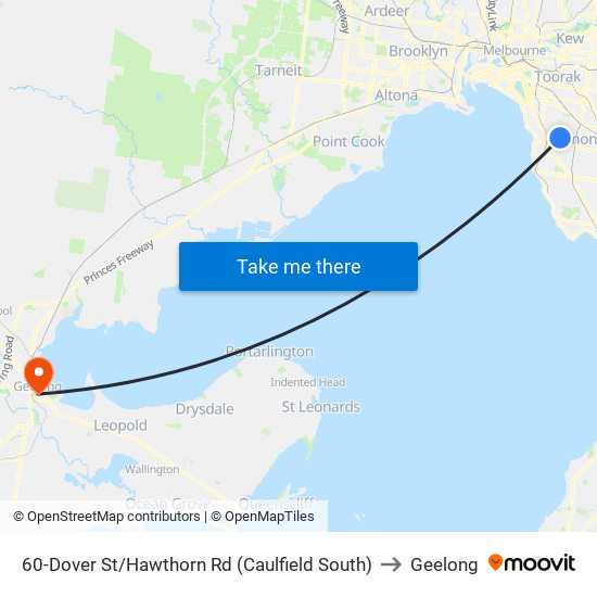60-Dover St/Hawthorn Rd (Caulfield South) to Geelong map