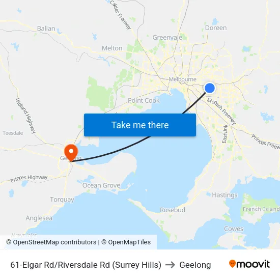 Elgar Rd/Riversdale Rd #61 to Geelong map