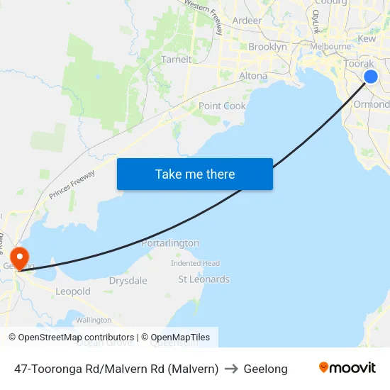 Tooronga Rd/Malvern Rd #47 to Geelong map