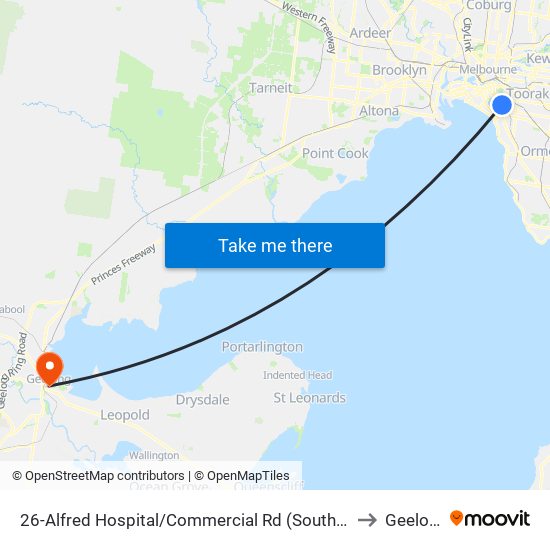 26-Alfred Hospital/Commercial Rd (South Yarra) to Geelong map