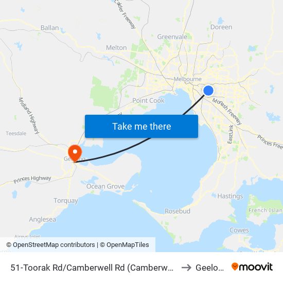 51-Toorak Rd/Camberwell Rd (Camberwell) to Geelong map