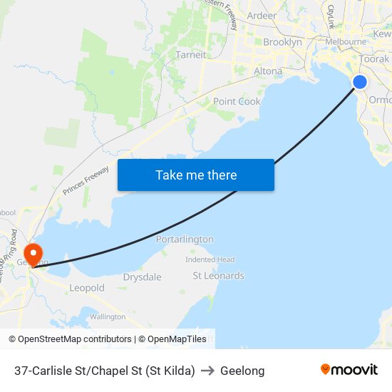 37-Carlisle St/Chapel St (St Kilda) to Geelong map