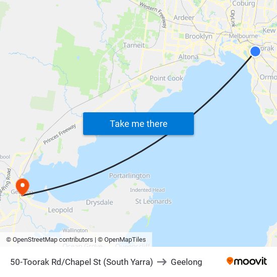 50-Toorak Rd/Chapel St (South Yarra) to Geelong map