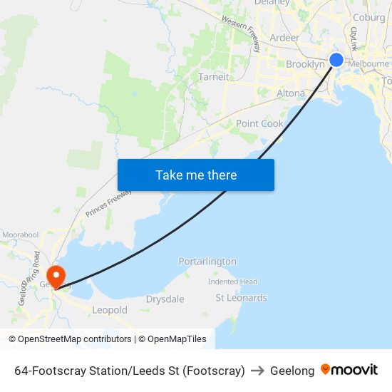 64-Footscray Station/Leeds St (Footscray) to Geelong map