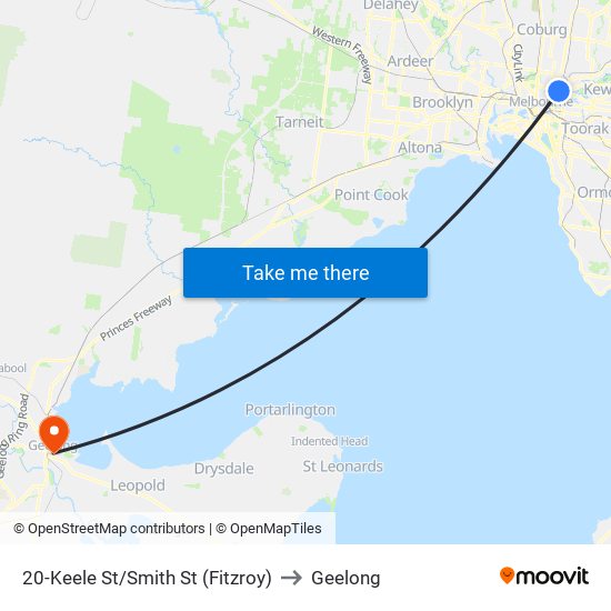 20-Keele St/Smith St (Fitzroy) to Geelong map