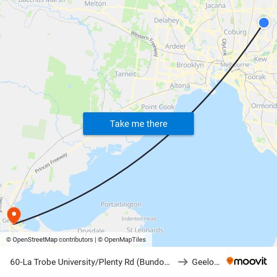 60-La Trobe University/Plenty Rd (Bundoora) to Geelong map