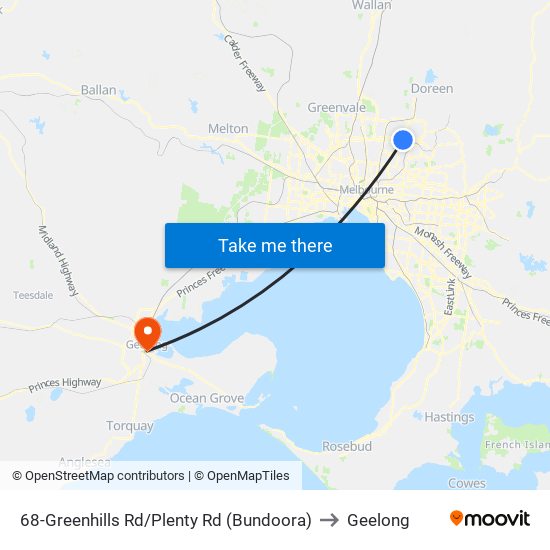 68-Greenhills Rd/Plenty Rd (Bundoora) to Geelong map