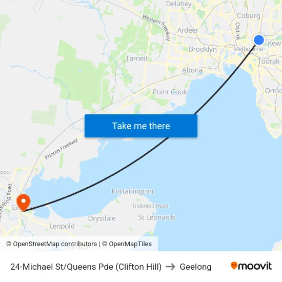 Michael St/Queens Pde #24 to Geelong map