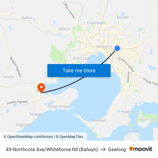 49-Northcote Ave/Whitehorse Rd (Balwyn) to Geelong map