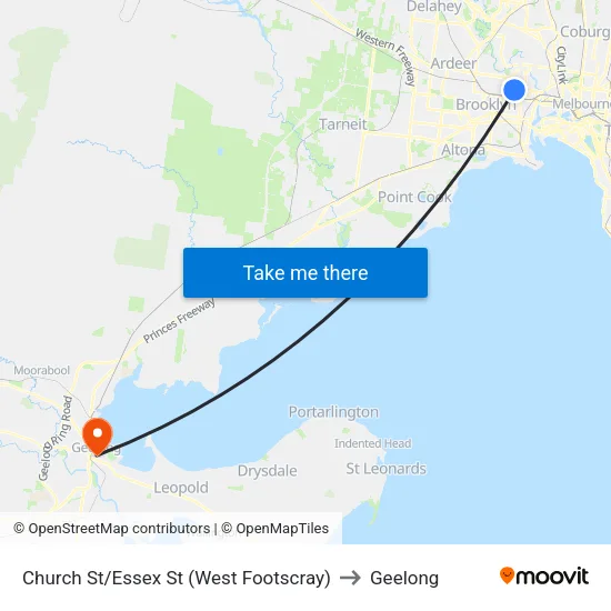 Church St/Essex St to Geelong map