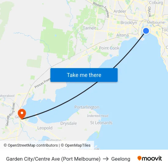 Garden City/Centre Ave to Geelong map