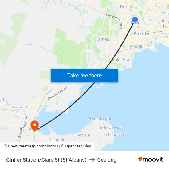 Ginifer Station/Clare St to Geelong map