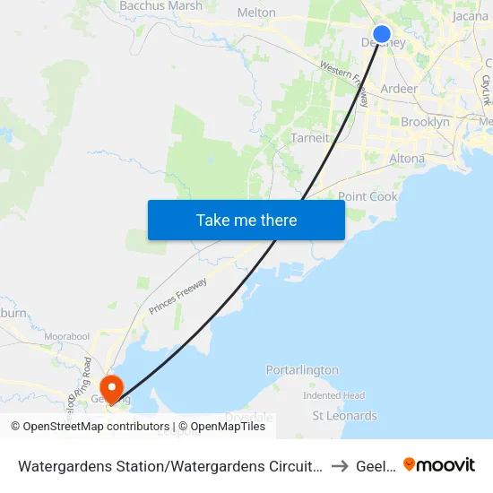 Watergardens Station/Watergardens Circuit Rd to Geelong map
