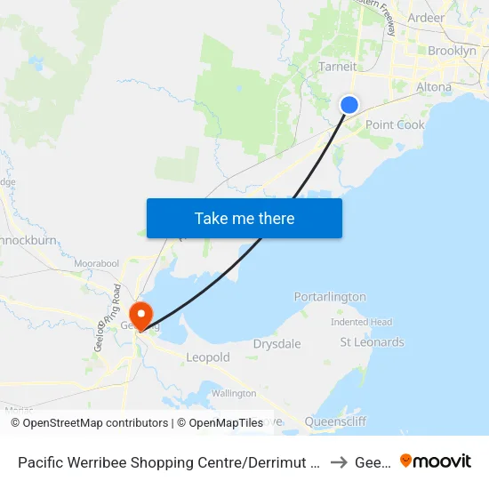 Pacific Werribee Shopping Centre/Derrimut Rd to Geelong map