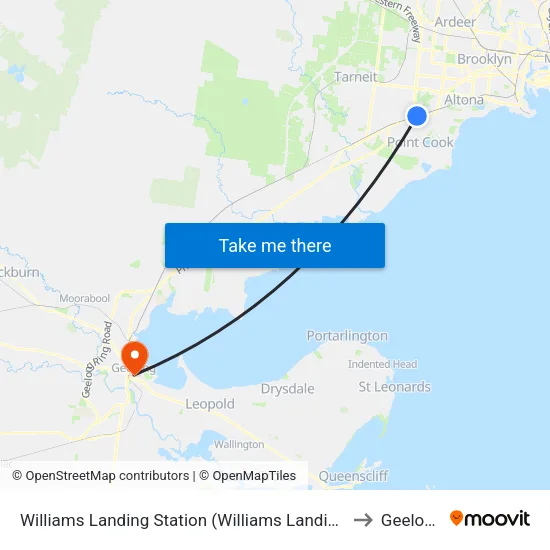 Williams Landing Station to Geelong map