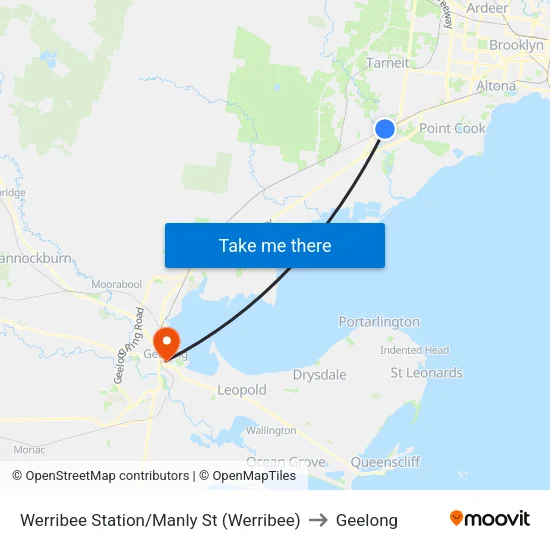 Werribee Station/Manly St to Geelong map