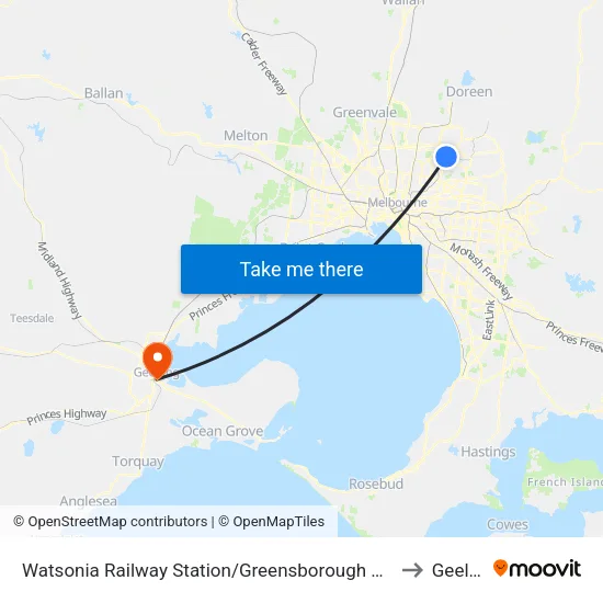 Watsonia Station/Greensborough Hwy to Geelong map