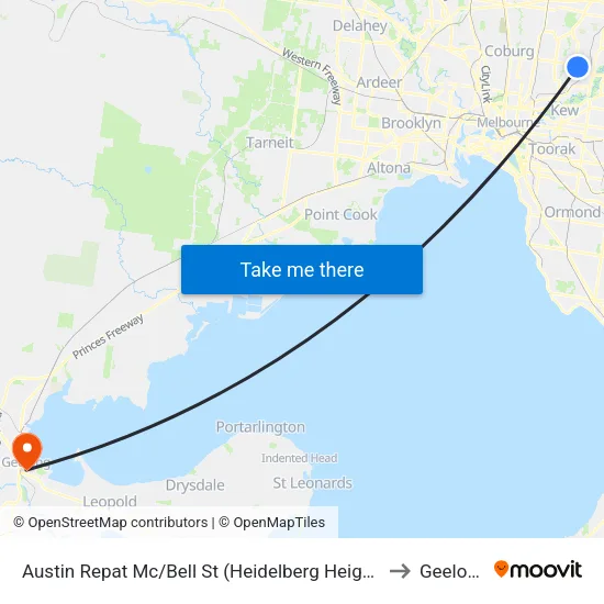 Austin Repat Mc/Bell St to Geelong map