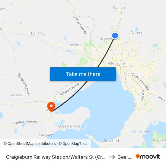 Craigieburn Railway Station/Walters St (Craigieburn) to Geelong map