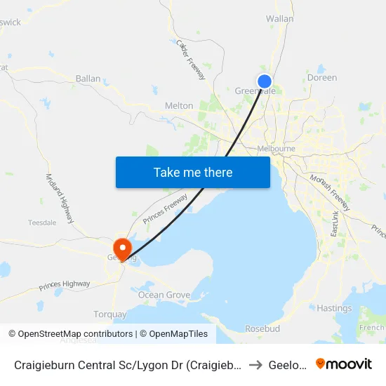 Craigieburn Central Sc/Lygon Dr to Geelong map