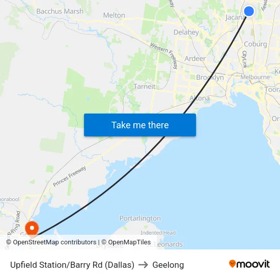 Upfield Station/Barry Rd to Geelong map