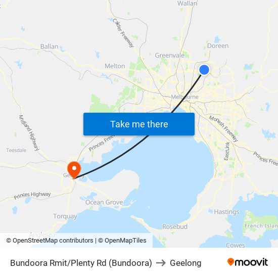 Bundoora Rmit/Plenty Rd (Bundoora) to Geelong map