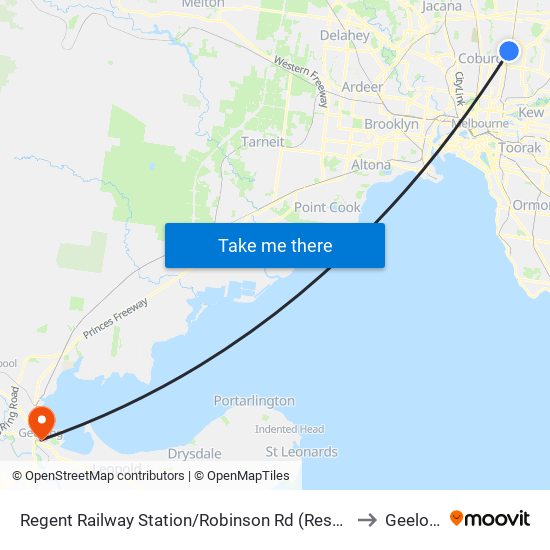 Regent Railway Station/Robinson Rd (Reservoir) to Geelong map