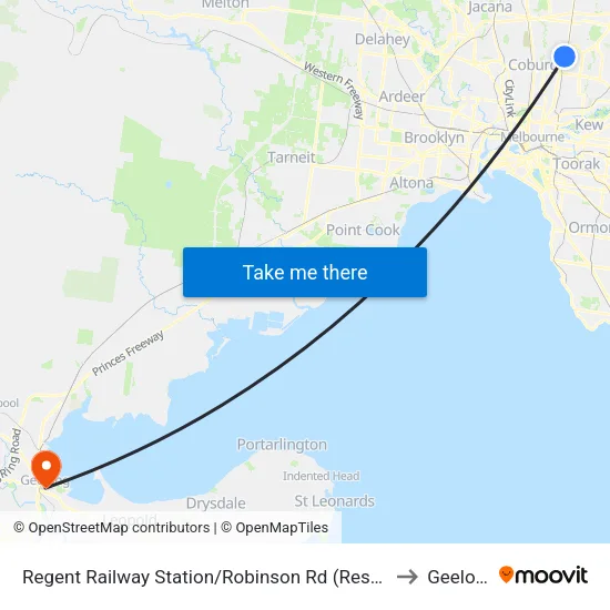 Regent Station/Robinson Rd to Geelong map