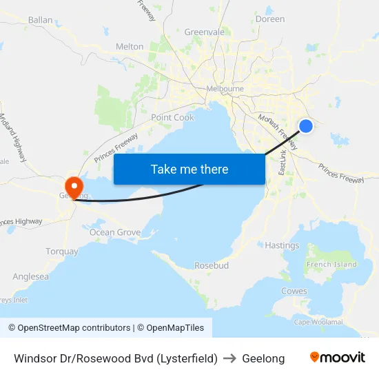 Windsor Dr/Rosewood Bvd to Geelong map