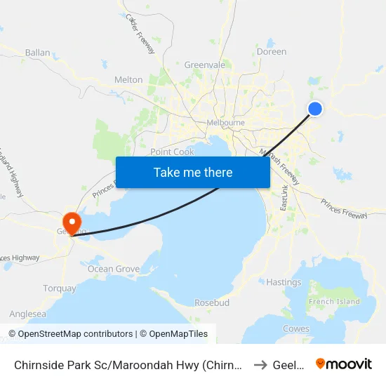 Chirnside Park Sc/Maroondah Hwy to Geelong map