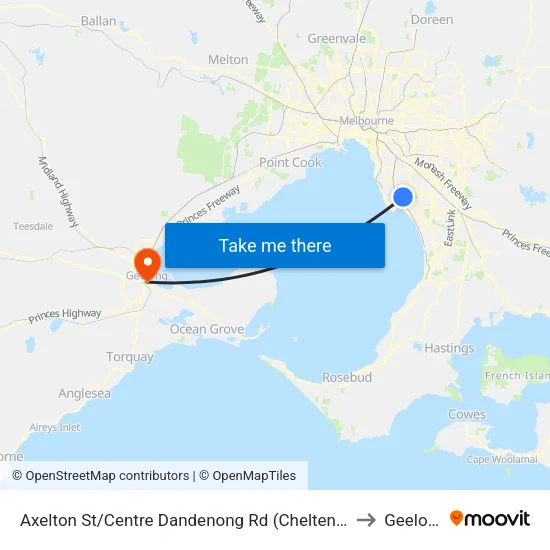 Axelton St/Centre Dandenong Rd to Geelong map