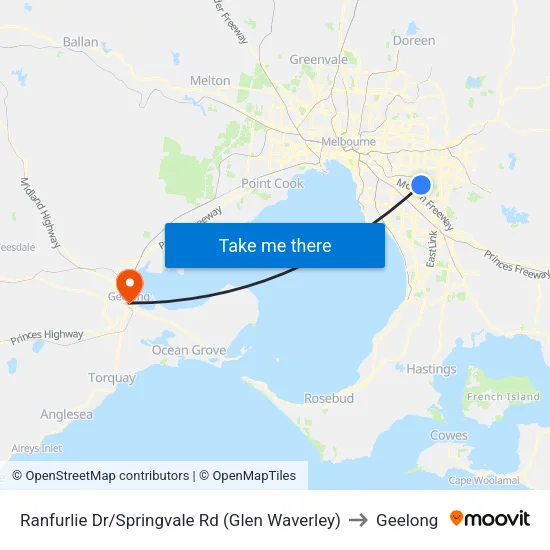 Ranfurlie Dr/Springvale Rd to Geelong map