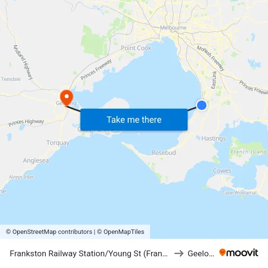 Frankston Railway Station/Young St to Geelong map