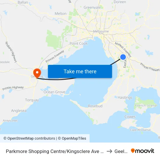 Parkmore Shopping Centre/Kingsclere Ave to Geelong map