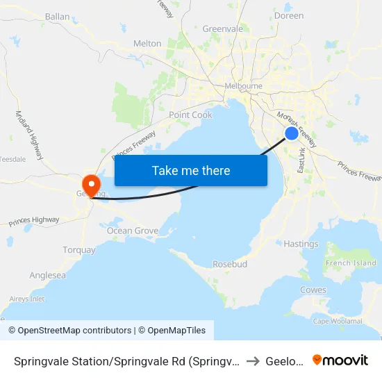 Springvale Station/Springvale Rd to Geelong map