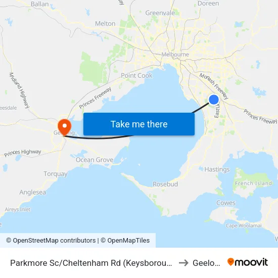 Parkmore Sc/Cheltenham Rd to Geelong map
