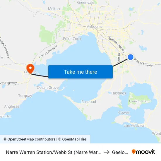 Narre Warren Station/Webb St to Geelong map