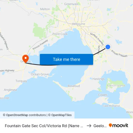Fountain Gate Sec Col/Victoria Rd to Geelong map