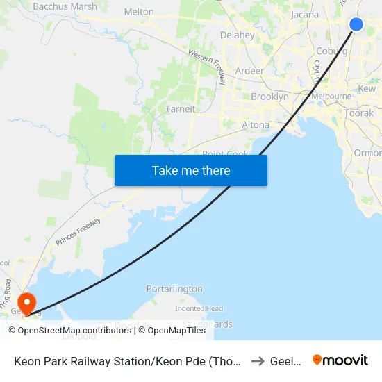 Keon Park Station/Keon Pde to Geelong map