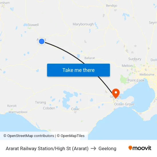 Ararat Railway Station/High St to Geelong map