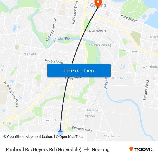 Rimbool Rd/Heyers Rd (Grovedale) to Geelong map