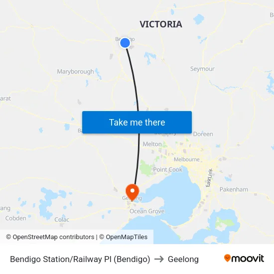 Bendigo Station/Railway Pl to Geelong map