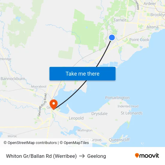 Whiton Gr/Ballan Rd to Geelong map