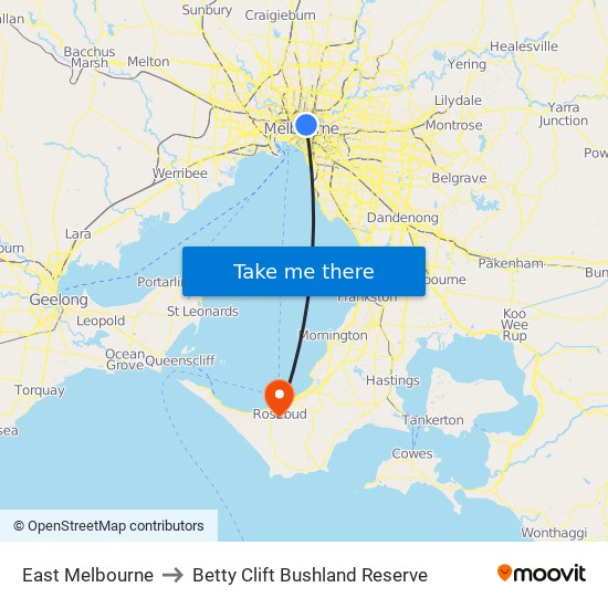 East Melbourne to Betty Clift Bushland Reserve map