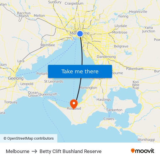 Melbourne to Betty Clift Bushland Reserve map