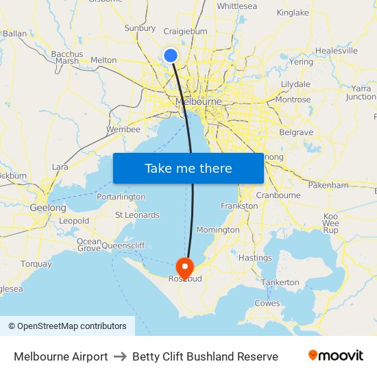 Melbourne Airport to Betty Clift Bushland Reserve map
