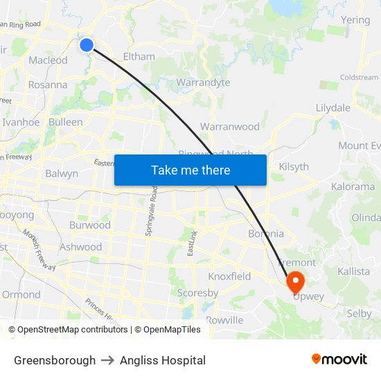 Greensborough to Angliss Hospital map