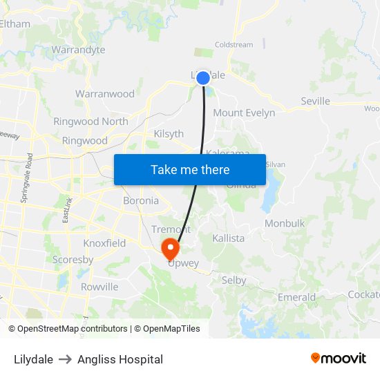 Lilydale to Angliss Hospital map