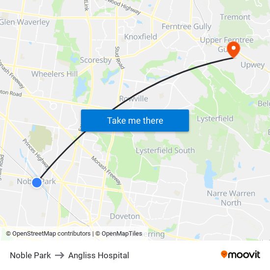 Noble Park to Angliss Hospital map