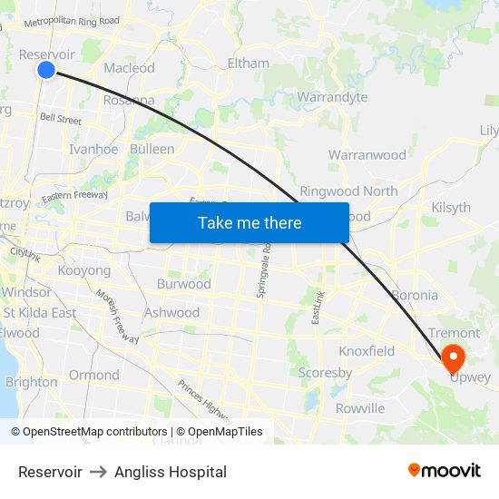 Reservoir to Angliss Hospital map